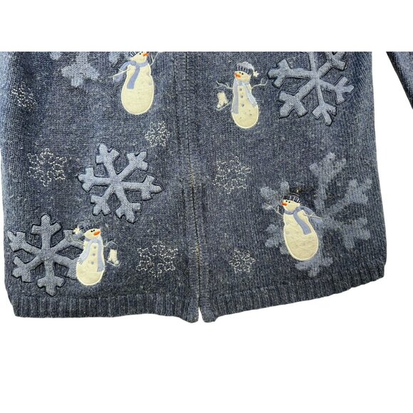 Croft & Barrow Womens  Snowman & Snowflake Cardigan Sweater Small Blue Ramie & A - Picture 6 of 13
